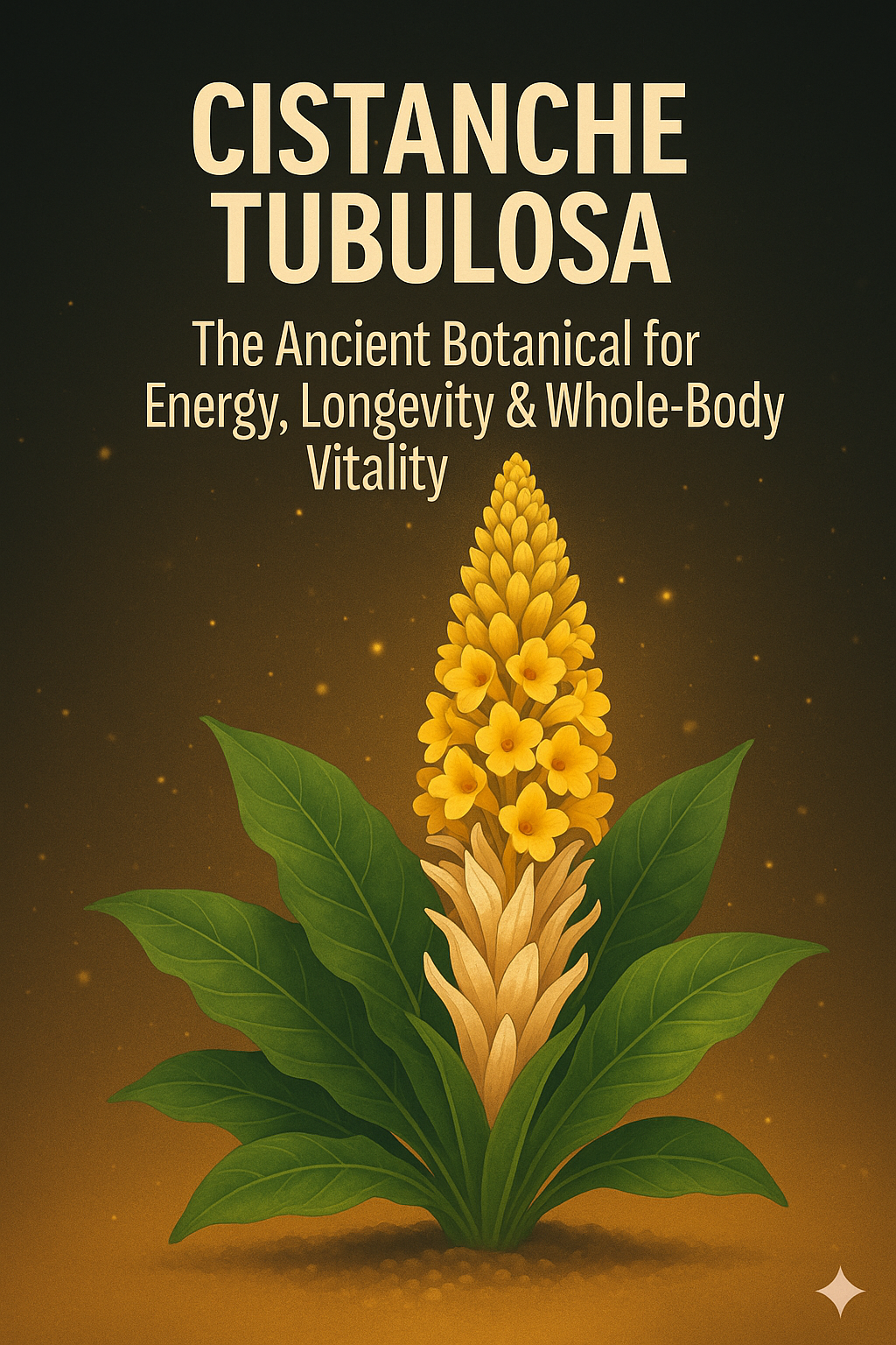 Illustrated Cistanche tubulosa flowering plant beneath the article headline